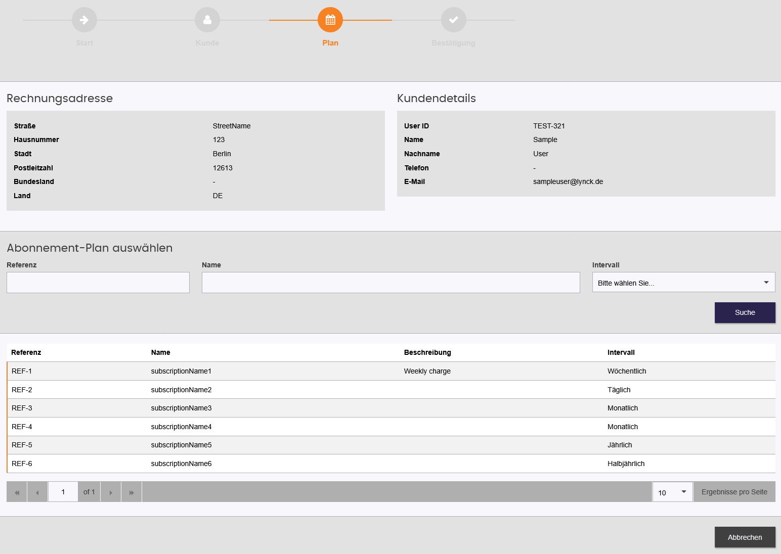 Abonnement-Plan wählen