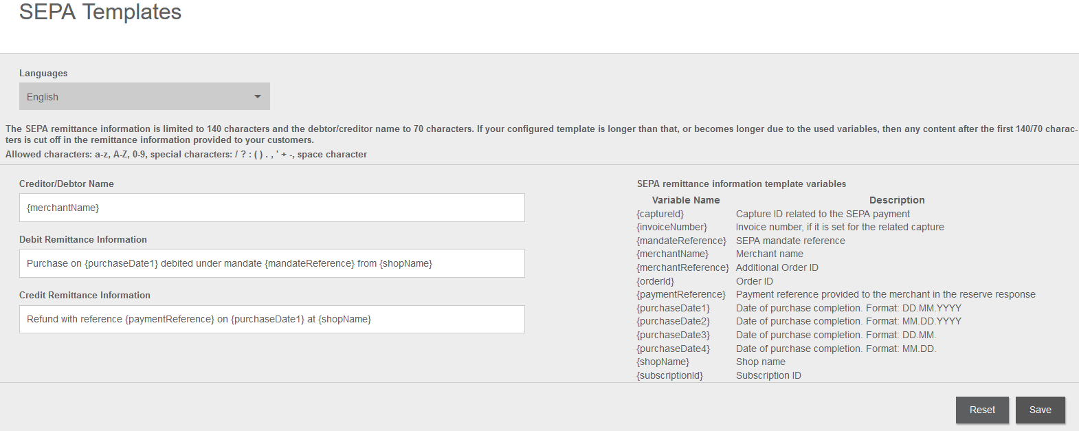 Sepa Templates